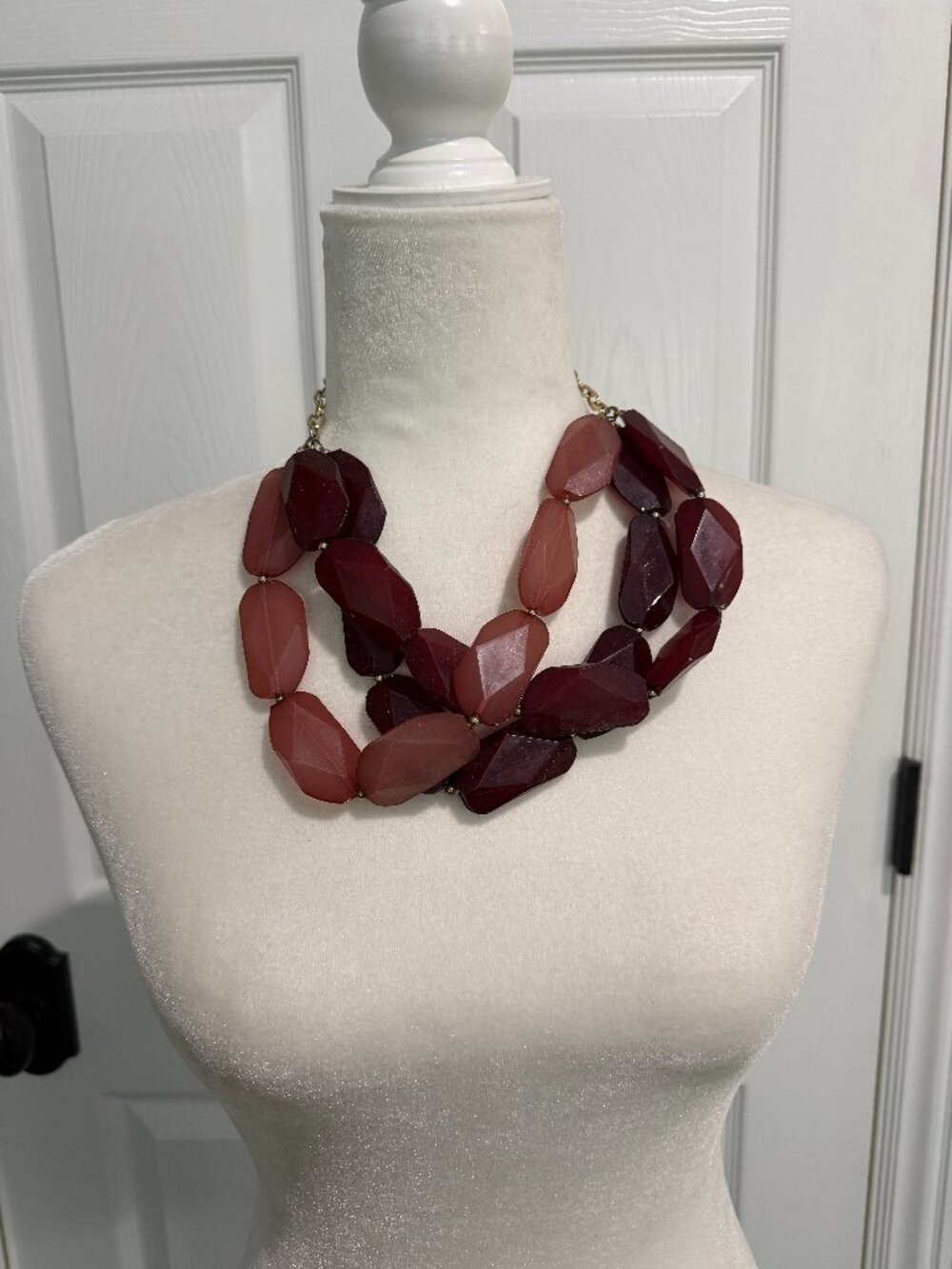 Vintage Chunky Marron & Pink Beaded Statement Necklace Choker